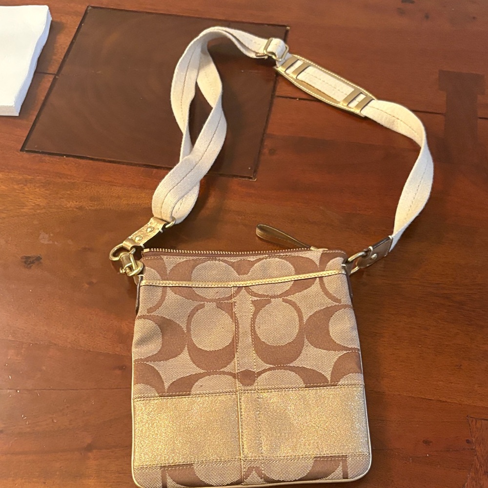 Coach Tan and Gold Crossbody Bag